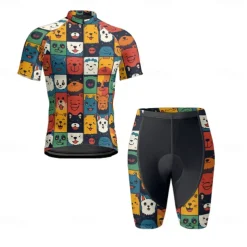 Men's Cycling Jersey with Shorts Cat Short Sleeve Bike Clothing Suit with 3 Rear Pockets Mountain Bike MTB Road Bike Cycling Front Zipper Sweat wicking Comfortable Breathable Sports Black Navy Blue