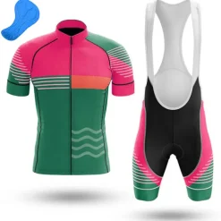 Men's Cycling Jersey with Bib Shorts Short Sleeve Mountain Bike MTB Road Bike Cycling Orange Bike Clothing Suit 3D Pad Breathable Quick Dry Back Pocket Polyester Spandex Sports Lines / Waves Funny