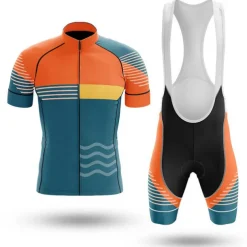 Men's Cycling Jersey with Bib Shorts Short Sleeve Mountain Bike MTB Road Bike Cycling Orange Bike Clothing Suit 3D Pad Breathable Quick Dry Back Pocket Polyester Spandex Sports Lines / Waves Funny