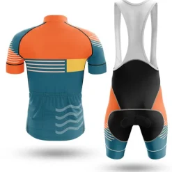 Men's Cycling Jersey with Bib Shorts Short Sleeve Mountain Bike MTB Road Bike Cycling Orange Bike Clothing Suit 3D Pad Breathable Quick Dry Back Pocket Polyester Spandex Sports Lines / Waves Funny
