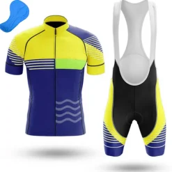 Men's Cycling Jersey with Bib Shorts Short Sleeve Mountain Bike MTB Road Bike Cycling Orange Bike Clothing Suit 3D Pad Breathable Quick Dry Back Pocket Polyester Spandex Sports Lines / Waves Funny