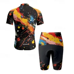 Men's Cycling Jersey with Shorts Graffiti Short Sleeve Bike Clothing Suit with 3 Rear Pockets Mountain Bike MTB Road Bike Cycling Front Zipper Sweat wicking Comfortable Breathable Sports Black Yellow