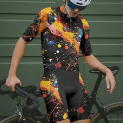 Men's Cycling Jersey with Shorts Graffiti Short Sleeve Bike Clothing Suit with 3 Rear Pockets Mountain Bike MTB Road Bike Cycling Front Zipper Sweat wicking Comfortable Breathable Sports Black Yellow