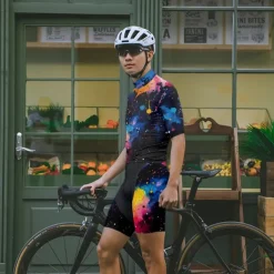 Men's Cycling Jersey with Shorts Graffiti Short Sleeve Bike Clothing Suit with 3 Rear Pockets Mountain Bike MTB Road Bike Cycling Front Zipper Sweat wicking Comfortable Breathable Sports Black Yellow