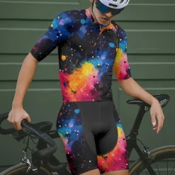 Men's Cycling Jersey with Shorts Graffiti Short Sleeve Bike Clothing Suit with 3 Rear Pockets Mountain Bike MTB Road Bike Cycling Front Zipper Sweat wicking Comfortable Breathable Sports Black Yellow