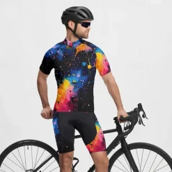 Men's Cycling Jersey with Shorts Graffiti Short Sleeve Bike Clothing Suit with 3 Rear Pockets Mountain Bike MTB Road Bike Cycling Front Zipper Sweat wicking Comfortable Breathable Sports Black Yellow