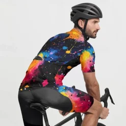 Men's Cycling Jersey with Shorts Graffiti Short Sleeve Bike Clothing Suit with 3 Rear Pockets Mountain Bike MTB Road Bike Cycling Front Zipper Sweat wicking Comfortable Breathable Sports Black Yellow