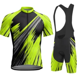 Men's Cycling Jersey with Bib Shorts Short Sleeve Mountain Bike MTB Road Bike Cycling Yellow Red Blue Geometic Bike Clothing Suit 3D Pad Breathable Quick Dry Back Pocket Polyester Spandex Sports