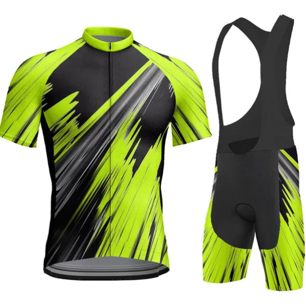 Men's Cycling Jersey with Bib Shorts Short Sleeve Mountain Bike MTB Road Bike Cycling Yellow Red Blue Geometic Bike Clothing Suit 3D Pad Breathable Quick Dry Back Pocket Polyester Spandex Sports