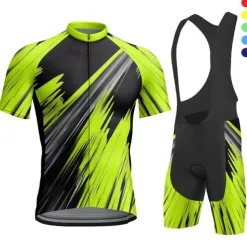 Men's Cycling Jersey with Bib Shorts Short Sleeve Mountain Bike MTB Road Bike Cycling Yellow Red Blue Geometic Bike Clothing Suit 3D Pad Breathable Quick Dry Back Pocket Polyester Spandex Sports