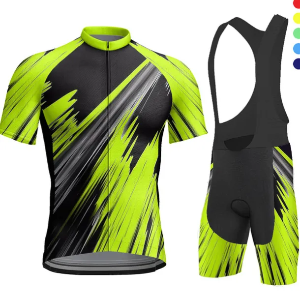 Men's Cycling Jersey with Bib Shorts Short Sleeve Mountain Bike MTB Road Bike Cycling Yellow Red Blue Geometic Bike Clothing Suit 3D Pad Breathable Quick Dry Back Pocket Polyester Spandex Sports