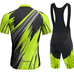 Men's Cycling Jersey with Bib Shorts Short Sleeve Mountain Bike MTB Road Bike Cycling Yellow Red Blue Geometic Bike Clothing Suit 3D Pad Breathable Quick Dry Back Pocket Polyester Spandex Sports