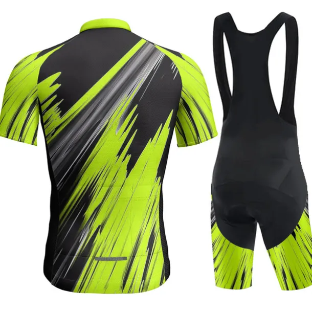 Men's Cycling Jersey with Bib Shorts Short Sleeve Mountain Bike MTB Road Bike Cycling Yellow Red Blue Geometic Bike Clothing Suit 3D Pad Breathable Quick Dry Back Pocket Polyester Spandex Sports