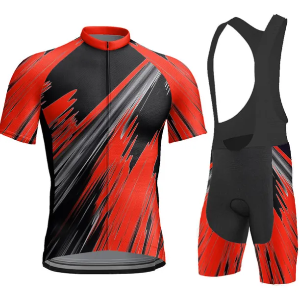 Men's Cycling Jersey with Bib Shorts Short Sleeve Mountain Bike MTB Road Bike Cycling Yellow Red Blue Geometic Bike Clothing Suit 3D Pad Breathable Quick Dry Back Pocket Polyester Spandex Sports