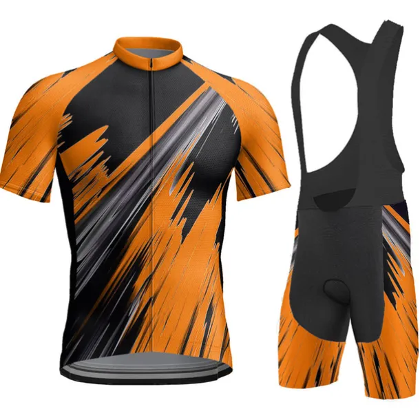 Men's Cycling Jersey with Bib Shorts Short Sleeve Mountain Bike MTB Road Bike Cycling Yellow Red Blue Geometic Bike Clothing Suit 3D Pad Breathable Quick Dry Back Pocket Polyester Spandex Sports