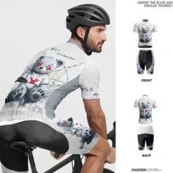 Men's Cycling Jersey with Shorts Cartoon Short Sleeve Bike Clothing Suit with 3 Rear Pockets Mountain Bike MTB Road Bike Cycling Front Zipper Sweat wicking Comfortable Breathable Sports White