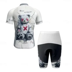 Men's Cycling Jersey with Shorts Cartoon Short Sleeve Bike Clothing Suit with 3 Rear Pockets Mountain Bike MTB Road Bike Cycling Front Zipper Sweat wicking Comfortable Breathable Sports White
