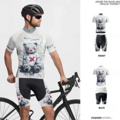 Men's Cycling Jersey with Shorts Cartoon Short Sleeve Bike Clothing Suit with 3 Rear Pockets Mountain Bike MTB Road Bike Cycling Front Zipper Sweat wicking Comfortable Breathable Sports White