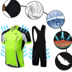 Men's Cycling Jersey with Bib Shorts Short Sleeve Mountain Bike MTB Road Bike Cycling Fall Yellow Light Green Red Bike Clothing Suit Breathable Quick Dry Back Pocket Lycra Sports Patterned Clothing