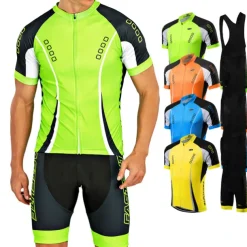 Men's Cycling Jersey with Bib Shorts Short Sleeve Mountain Bike MTB Road Bike Cycling Fall Yellow Light Green Red Bike Clothing Suit Breathable Quick Dry Back Pocket Lycra Sports Patterned Clothing
