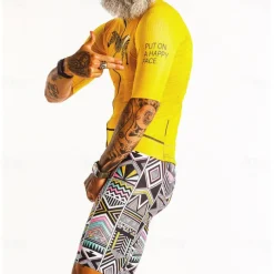 Men's Cycling Jersey with Bib Shorts Short Sleeve Mountain Bike MTB Road Bike Cycling Yellow Bike Clothing Suit 3D Pad Breathable Quick Dry Back Pocket Polyester Spandex Sports Geometric Clothing