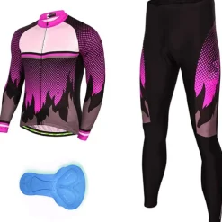 Men's Cycling Jersey with Tights Long Sleeve Mountain Bike MTB Road Bike Cycling Red Purple Orange Polka Dot Bike Clothing Suit 3D Pad Breathable Quick Dry Back Pocket Polyester Spandex Sports Polka