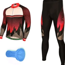 Men's Cycling Jersey with Tights Long Sleeve Mountain Bike MTB Road Bike Cycling Red Purple Orange Polka Dot Bike Clothing Suit 3D Pad Breathable Quick Dry Back Pocket Polyester Spandex Sports Polka