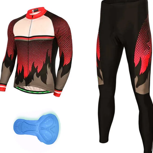 Men's Cycling Jersey with Tights Long Sleeve Mountain Bike MTB Road Bike Cycling Red Purple Orange Polka Dot Bike Clothing Suit 3D Pad Breathable Quick Dry Back Pocket Polyester Spandex Sports Polka