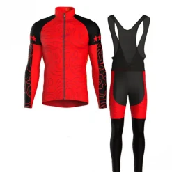 Men's Cycling Jersey with Bib Tights Long Sleeve Mountain Bike MTB Road Bike Cycling Yellow Red Blue Graphic Bike Clothing Suit 3D Pad Warm Back Pocket Polyester Spandex Sports Graphic Clothing