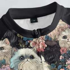 Men's Cycling Jersey with Shorts Cat Floral Botanical Short Sleeve Bike Clothing Suit with 3 Rear Pockets Mountain Bike MTB Road Bike Cycling Front Zipper Sweat wicking Comfortable Breathable Sports