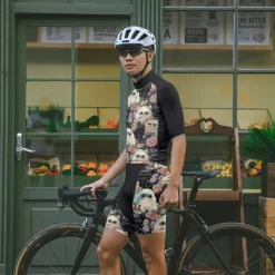 Men's Cycling Jersey with Shorts Cat Floral Botanical Short Sleeve Bike Clothing Suit with 3 Rear Pockets Mountain Bike MTB Road Bike Cycling Front Zipper Sweat wicking Comfortable Breathable Sports