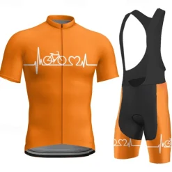 Men's Cycling Jersey with Bib Shorts Short Sleeve Mountain Bike MTB Road Bike Cycling Red Blue Orange Bike Clothing Suit 3D Pad Breathable Quick Dry Back Pocket Polyester Spandex Sports Letter