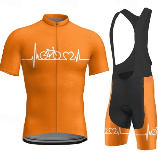 Men's Cycling Jersey with Bib Shorts Short Sleeve Mountain Bike MTB Road Bike Cycling Red Blue Orange Bike Clothing Suit 3D Pad Breathable Quick Dry Back Pocket Polyester Spandex Sports Letter