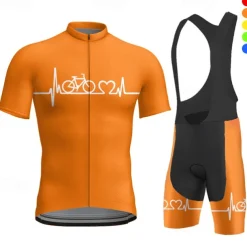 Men's Cycling Jersey with Bib Shorts Short Sleeve Mountain Bike MTB Road Bike Cycling Red Blue Orange Bike Clothing Suit 3D Pad Breathable Quick Dry Back Pocket Polyester Spandex Sports Letter