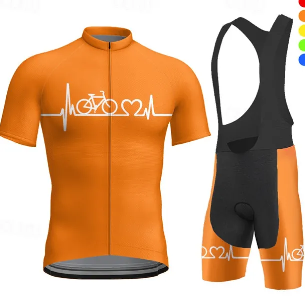 Men's Cycling Jersey with Bib Shorts Short Sleeve Mountain Bike MTB Road Bike Cycling Red Blue Orange Bike Clothing Suit 3D Pad Breathable Quick Dry Back Pocket Polyester Spandex Sports Letter