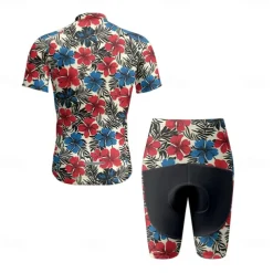 Men's Cycling Jersey with Shorts Floral Botanical Short Sleeve Bike Clothing Suit with 3 Rear Pockets Mountain Bike MTB Road Bike Cycling Front Zipper Sweat wicking Comfortable Breathable Sports
