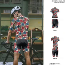 Men's Cycling Jersey with Shorts Floral Botanical Short Sleeve Bike Clothing Suit with 3 Rear Pockets Mountain Bike MTB Road Bike Cycling Front Zipper Sweat wicking Comfortable Breathable Sports