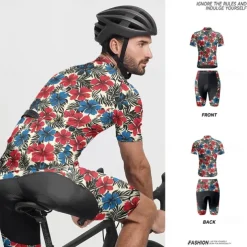Men's Cycling Jersey with Shorts Floral Botanical Short Sleeve Bike Clothing Suit with 3 Rear Pockets Mountain Bike MTB Road Bike Cycling Front Zipper Sweat wicking Comfortable Breathable Sports
