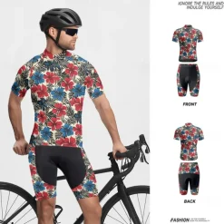 Men's Cycling Jersey with Shorts Floral Botanical Short Sleeve Bike Clothing Suit with 3 Rear Pockets Mountain Bike MTB Road Bike Cycling Front Zipper Sweat wicking Comfortable Breathable Sports