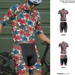 Men's Cycling Jersey with Shorts Floral Botanical Short Sleeve Bike Clothing Suit with 3 Rear Pockets Mountain Bike MTB Road Bike Cycling Front Zipper Sweat wicking Comfortable Breathable Sports