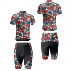 Men's Cycling Jersey with Shorts Floral Botanical Short Sleeve Bike Clothing Suit with 3 Rear Pockets Mountain Bike MTB Road Bike Cycling Front Zipper Sweat wicking Comfortable Breathable Sports