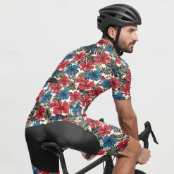 Men's Cycling Jersey with Shorts Floral Botanical Short Sleeve Bike Clothing Suit with 3 Rear Pockets Mountain Bike MTB Road Bike Cycling Front Zipper Sweat wicking Comfortable Breathable Sports