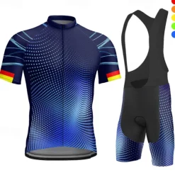 Men's Cycling Jersey with Bib Shorts Short Sleeve Mountain Bike MTB Road Bike Cycling Black Blue Purple Bike Clothing Suit 3D Pad Breathable Quick Dry Back Pocket Polyester Spandex Sports Geometric