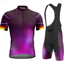 Men's Cycling Jersey with Bib Shorts Short Sleeve Mountain Bike MTB Road Bike Cycling Black Blue Purple Bike Clothing Suit 3D Pad Breathable Quick Dry Back Pocket Polyester Spandex Sports Geometric