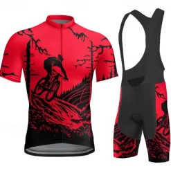 Men's Cycling Jersey with Bib Shorts Short Sleeve Mountain Bike MTB Road Bike Cycling Yellow Red Blue Graphic Bike Clothing Suit 3D Pad Breathable Quick Dry Back Pocket Polyester Spandex Sports