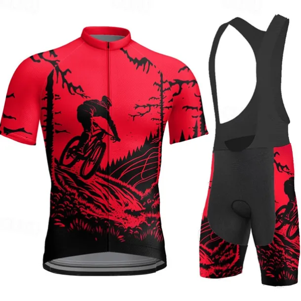 Men's Cycling Jersey with Bib Shorts Short Sleeve Mountain Bike MTB Road Bike Cycling Yellow Red Blue Graphic Bike Clothing Suit 3D Pad Breathable Quick Dry Back Pocket Polyester Spandex Sports