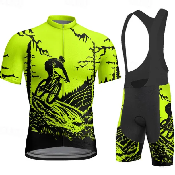 Men's Cycling Jersey with Bib Shorts Short Sleeve Mountain Bike MTB Road Bike Cycling Yellow Red Blue Graphic Bike Clothing Suit 3D Pad Breathable Quick Dry Back Pocket Polyester Spandex Sports
