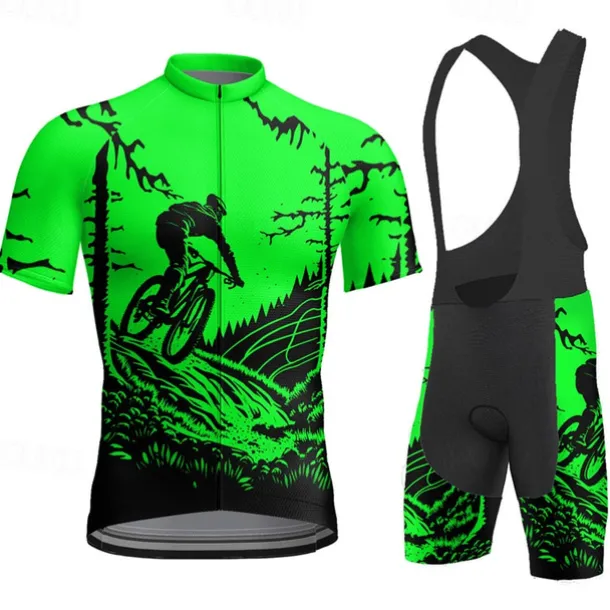 Men's Cycling Jersey with Bib Shorts Short Sleeve Mountain Bike MTB Road Bike Cycling Yellow Red Blue Graphic Bike Clothing Suit 3D Pad Breathable Quick Dry Back Pocket Polyester Spandex Sports