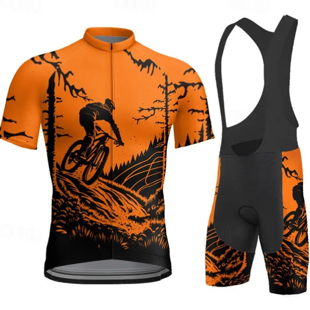 Men's Cycling Jersey with Bib Shorts Short Sleeve Mountain Bike MTB Road Bike Cycling Yellow Red Blue Graphic Bike Clothing Suit 3D Pad Breathable Quick Dry Back Pocket Polyester Spandex Sports