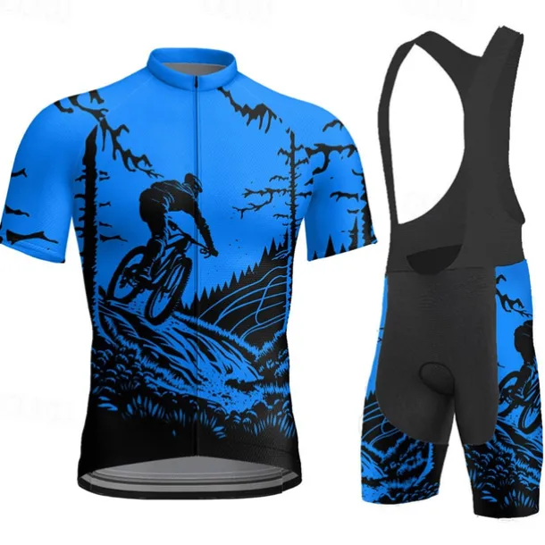 Men's Cycling Jersey with Bib Shorts Short Sleeve Mountain Bike MTB Road Bike Cycling Yellow Red Blue Graphic Bike Clothing Suit 3D Pad Breathable Quick Dry Back Pocket Polyester Spandex Sports